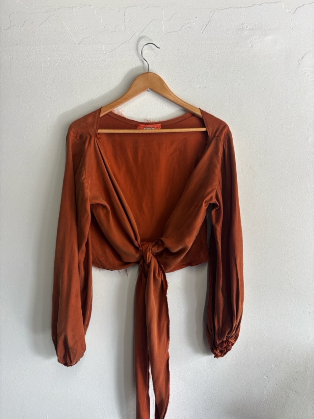 Tie-Front Rust Long Sleeve silk Blouse - Women